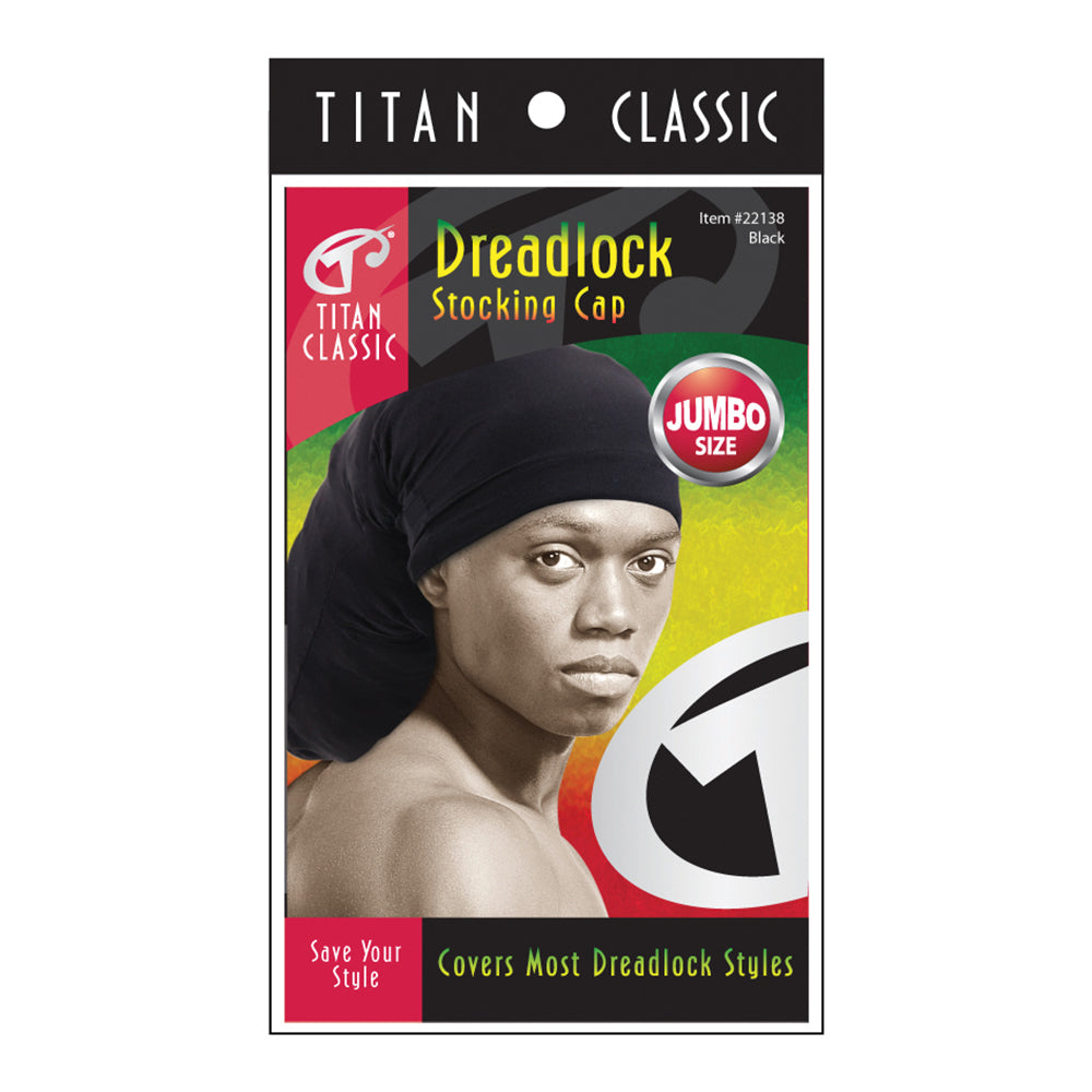 Titan Classic Dreadlock Stocking Cap Jumbo Size - Black
