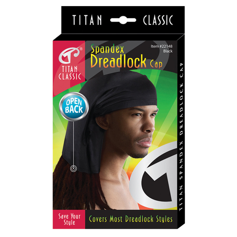 Titan Classic Spandex Dreadlock Cap Open Back - Black