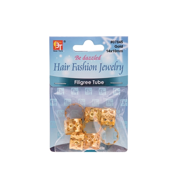 BT Charm Filigree Tubes Hair Jewelry Gold 14 x10mm