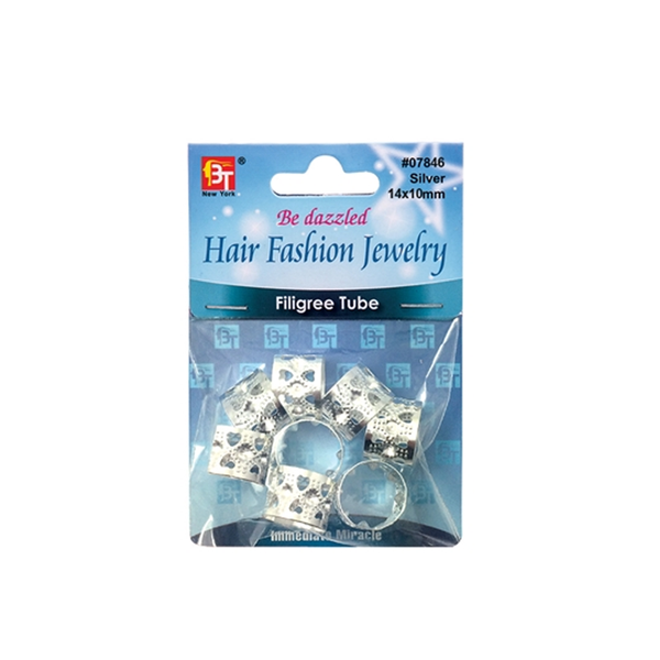 BT Charm Filigree Tubes Hair Jewelry Silver 14 x10mm