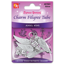 BT Charm Filigree Tubes Hair Jewelry Silver Angel Wing