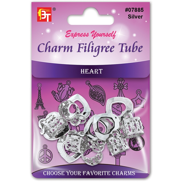 BT Charm Filigree Tubes Hair Jewelry Silver Heart