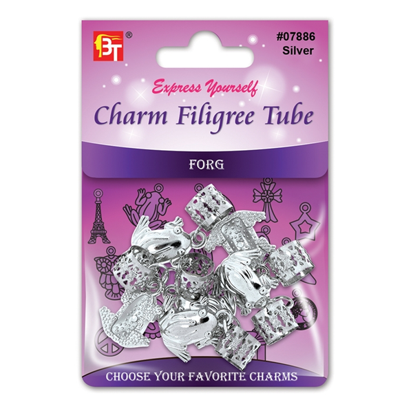 BT Charm Filigree Tubes Hair Jewelry Silver Frog