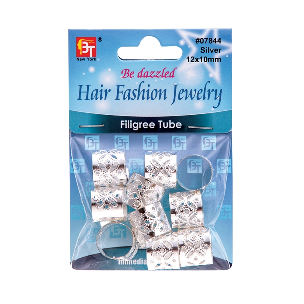 BT Charm Filigree Tubes Hair Jewelry Silver 12 x 10mm